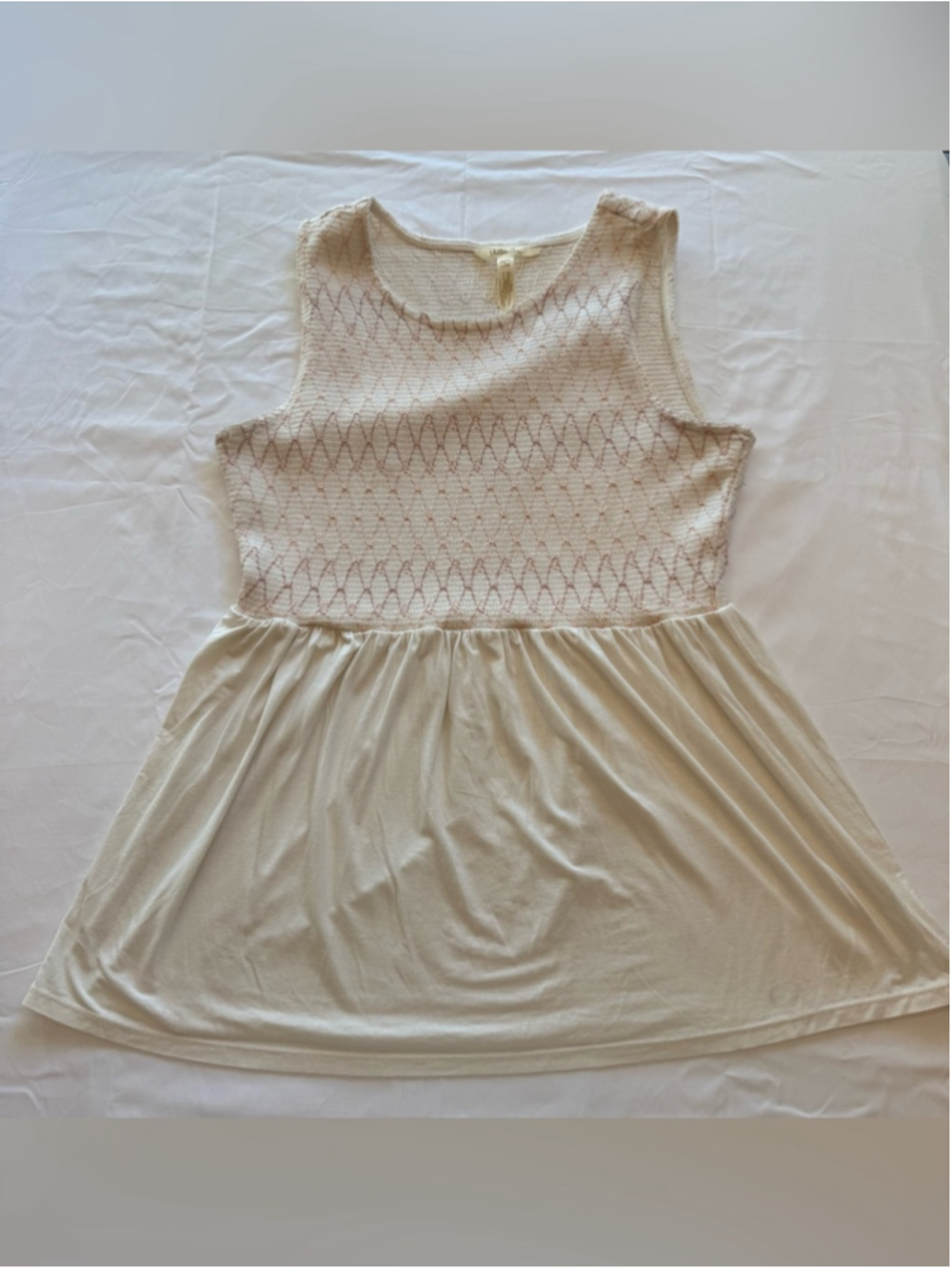 Matilda Jane XL Sleeveless Smocked Tunic Tank Top Cream Blush Pink Boho